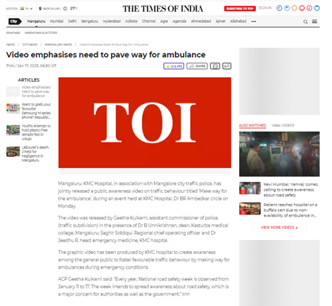 Make Way for Ambulance’ Awareness in Manipal Hospital, Mangaluru