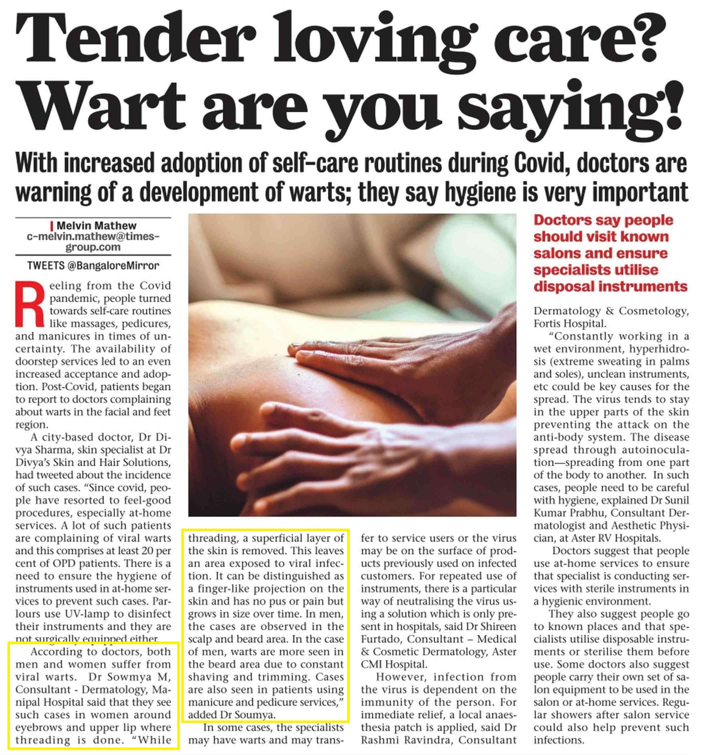 Dr. Sowmya M for Bangalore Mirror